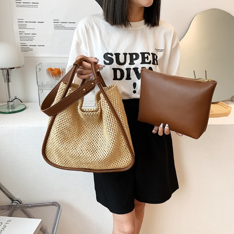 2 Pcs/set Woven Tote Bags
