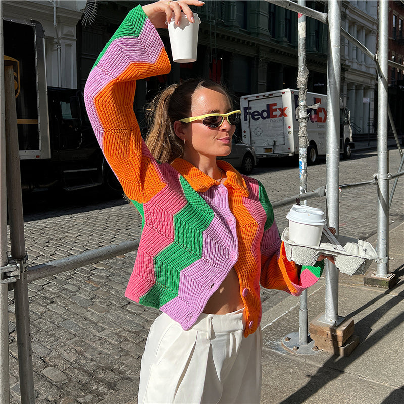 Orange Color Block Cardigan