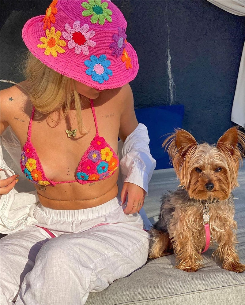 Pink Daisy Crochet Bucket Hat