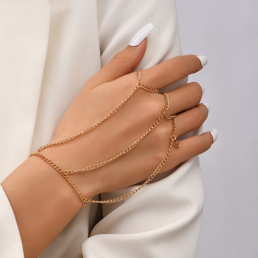 Pearl Chain Bracelet Ring