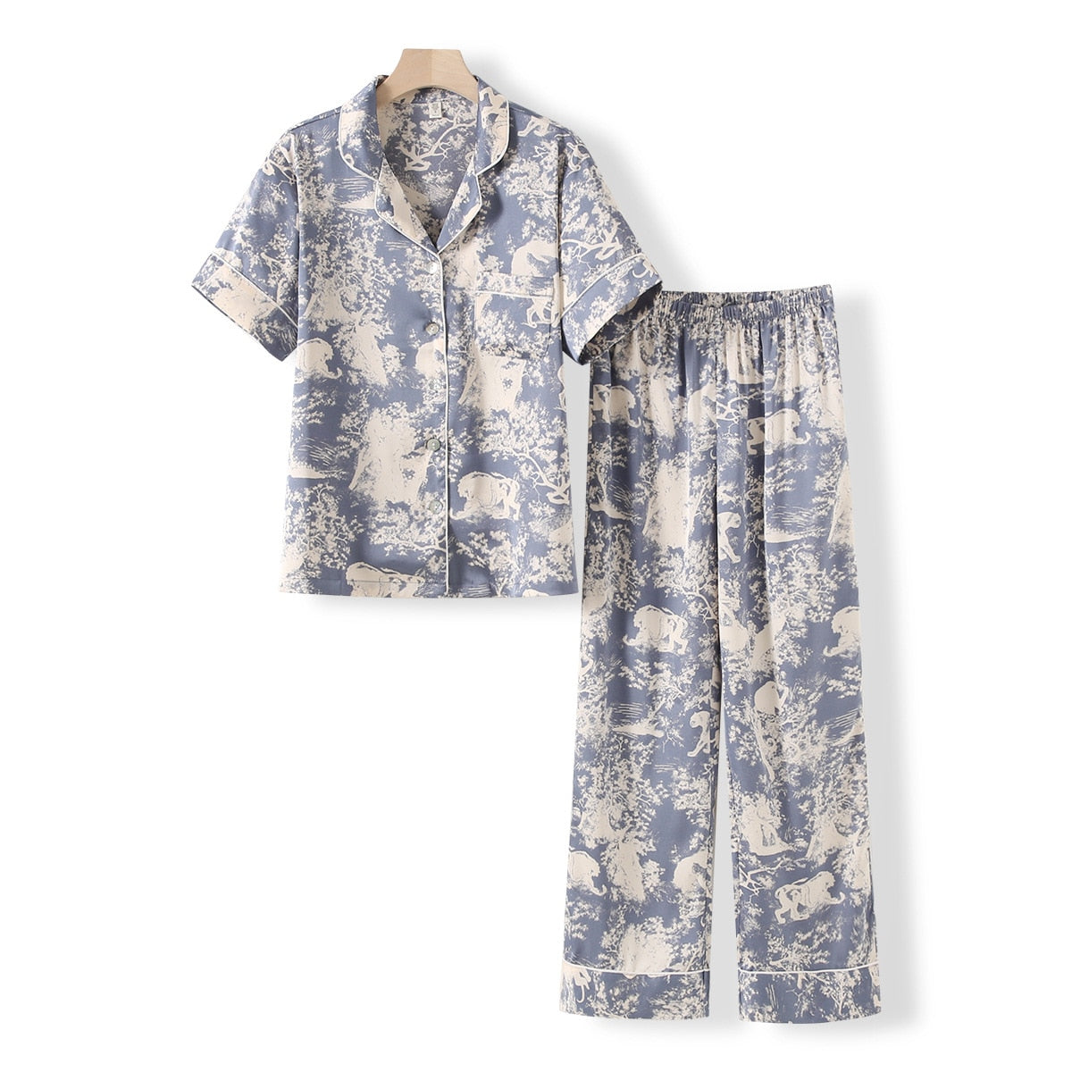 Casual Silk  Two-piece Pajama Set