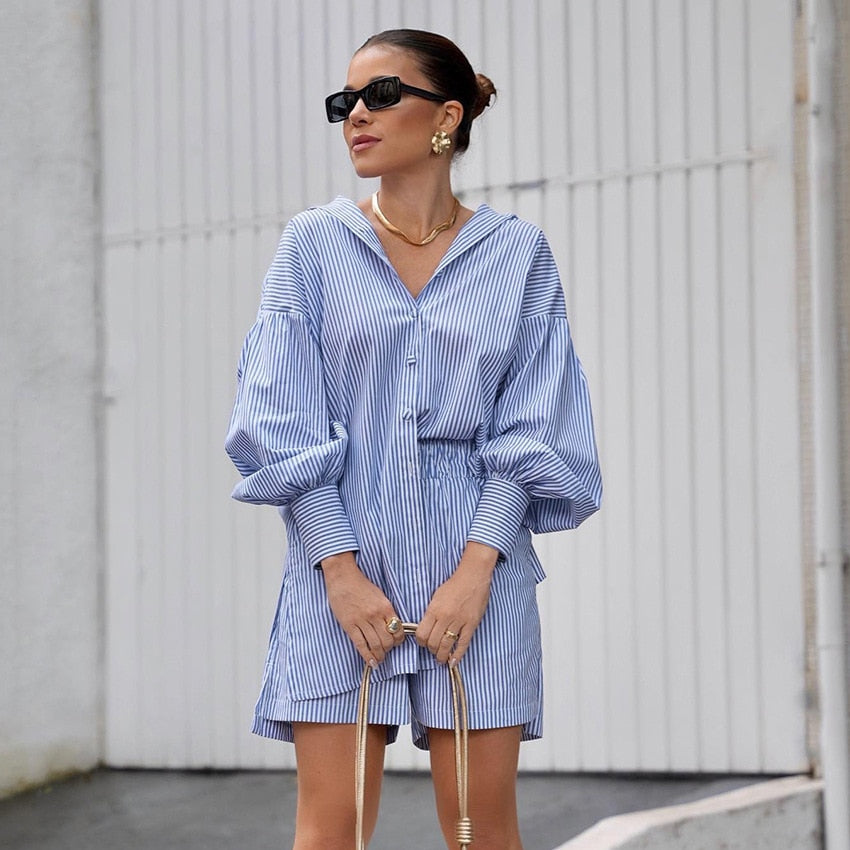 Blue  Stripe Two Piece Set