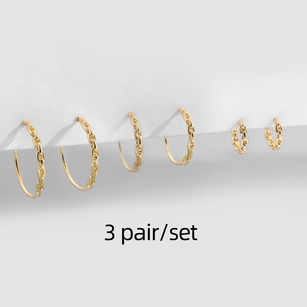 Gold Link Chain Hoops Earrings