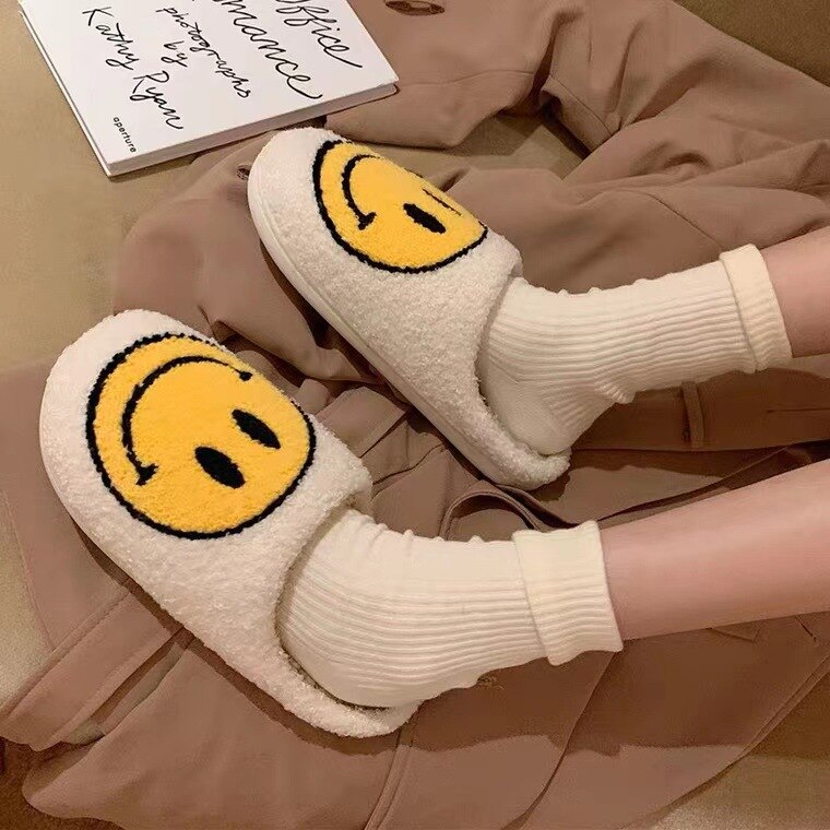 Smiley Face Plush Slippers