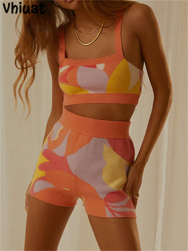 Orange Knit Two Piece Sets