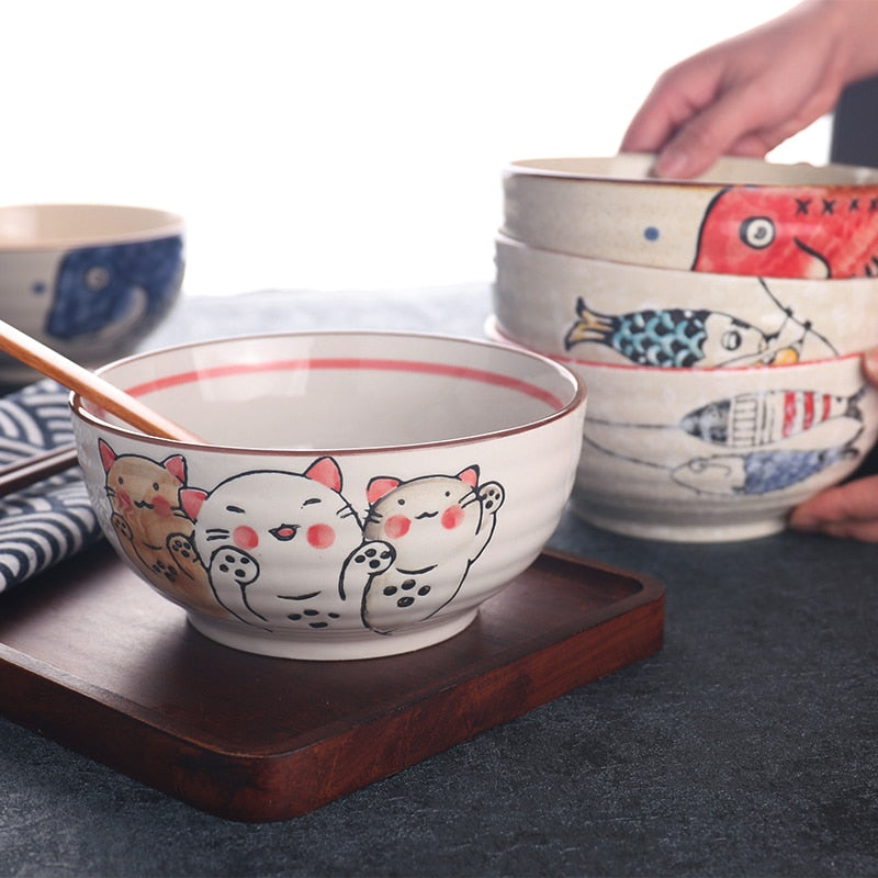 Japanese Hand-Painted 7-inch Ceramic Ramen Bowl