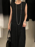 Pleated Sleeveless Long Dress