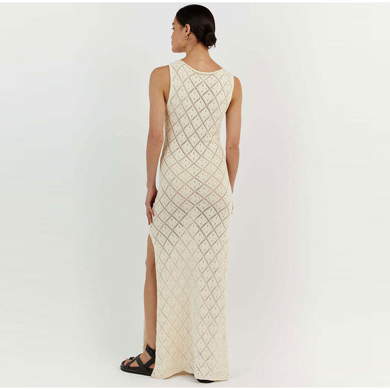 Apricot Knitted Sleeveless Midi Dress