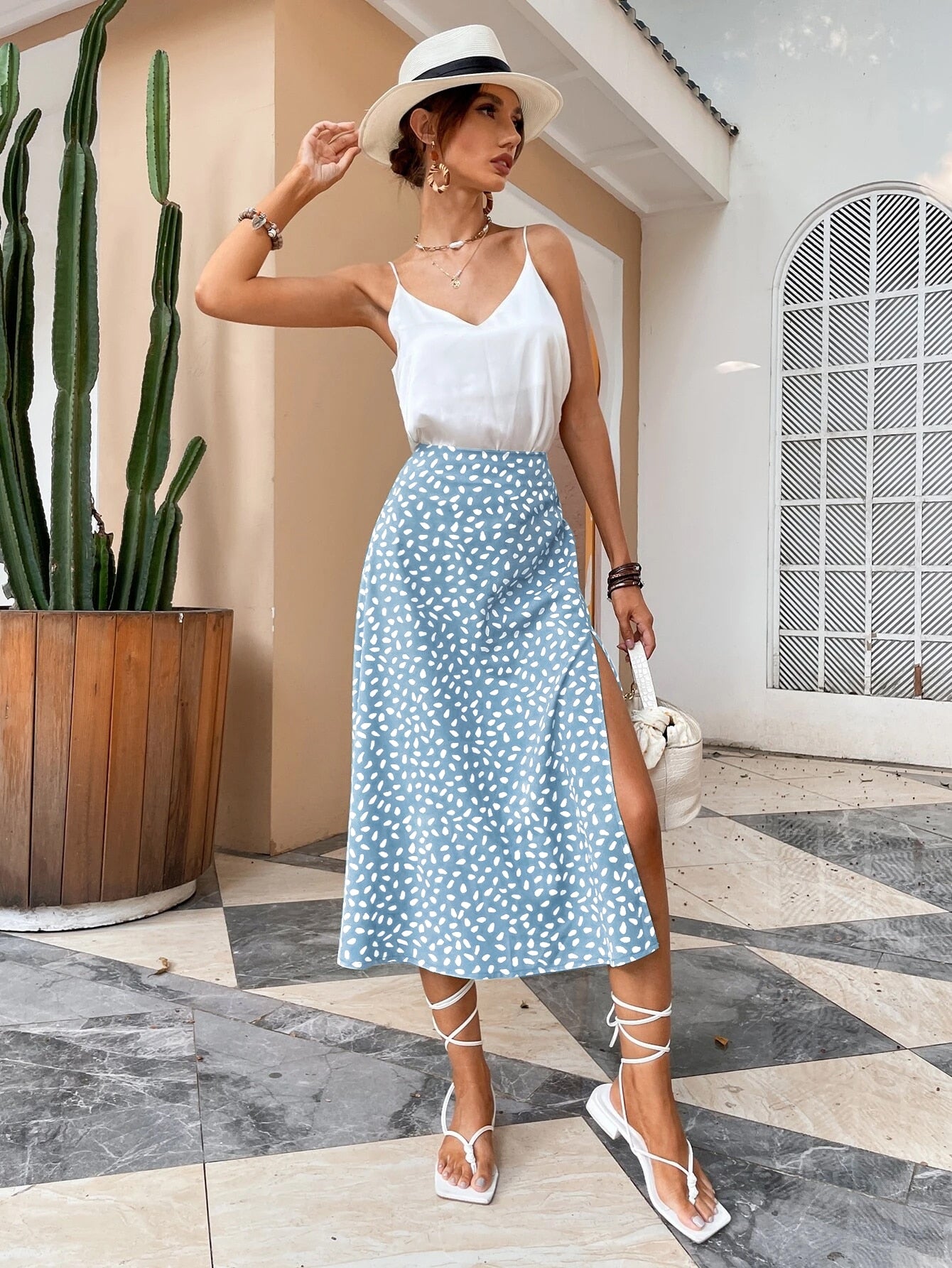 Split Thigh Print Skirts