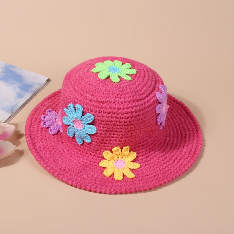 Pink Daisy Crochet Bucket Hat