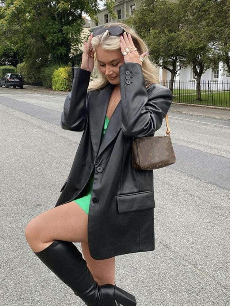 Black Basic Leather Blazer
