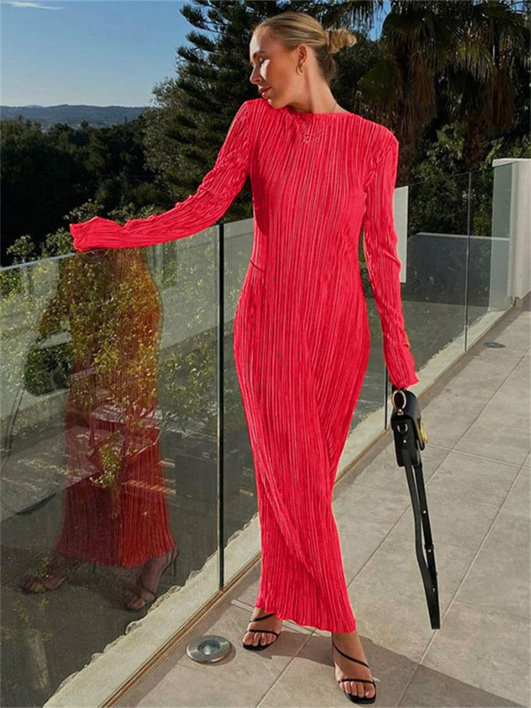 Long Sleeve Bodycon Striped Long Dress