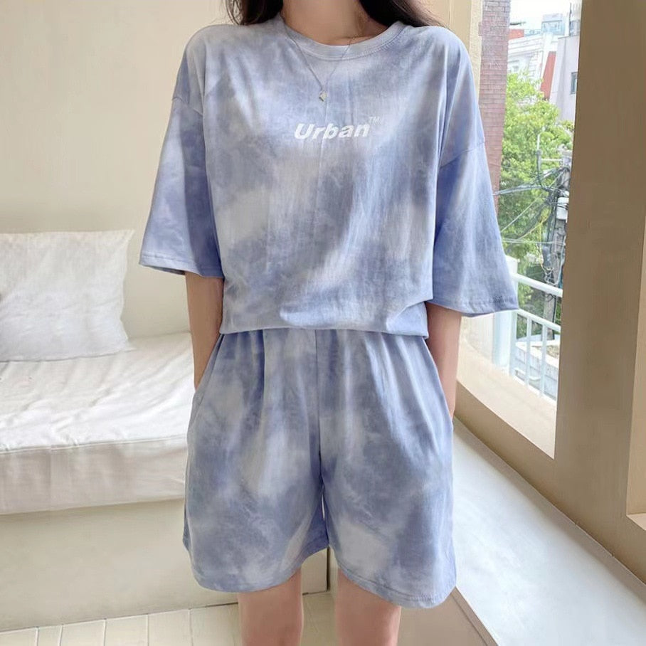 Tshirt+Shorts 2Pcs Camouflage Tie-Dyed Set