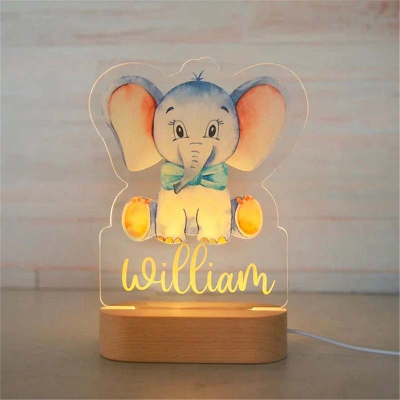 Personalized Baby Elephant Lion LED Night Light Lamp