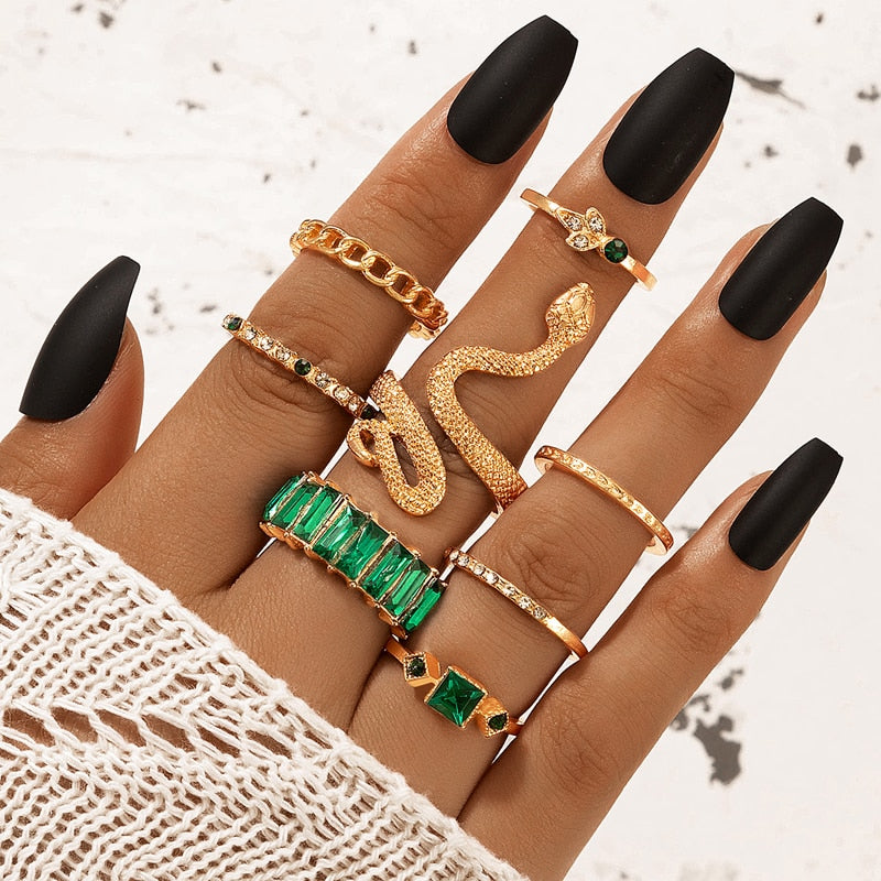 Rhinestone Snake Ring Set