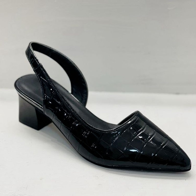 Black Pumps Mid Chunky Heels Sandals Shoes