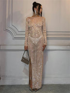 Rhinestones Mesh Party Dress