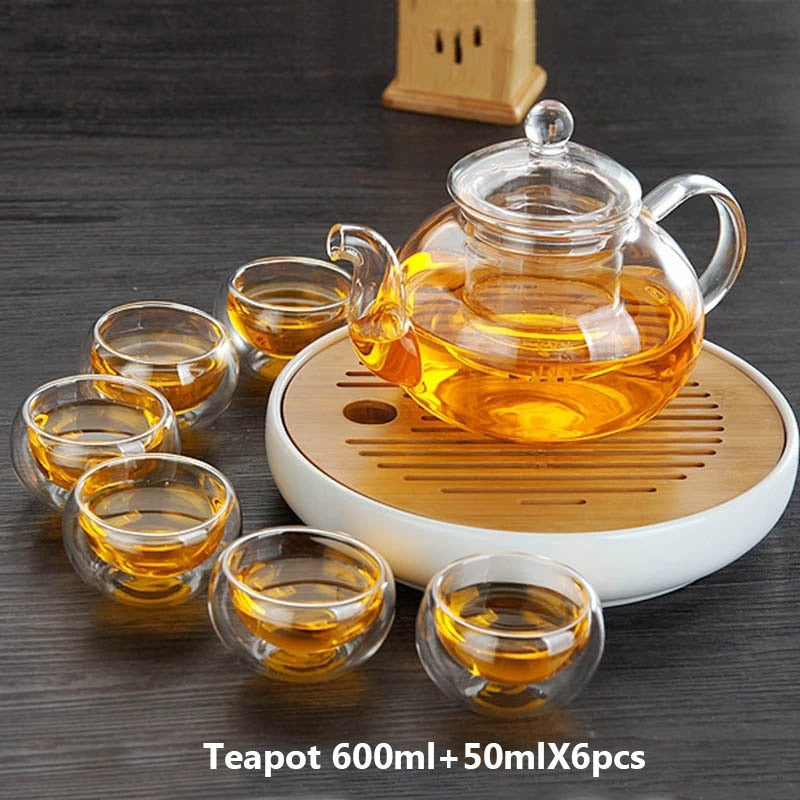 Heat-Resistant Transparent Double Layer Glass Tea Cup Set