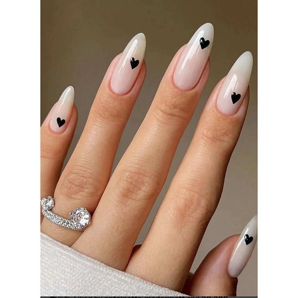 24pcs Small Oval Press On Nail Smiley Face