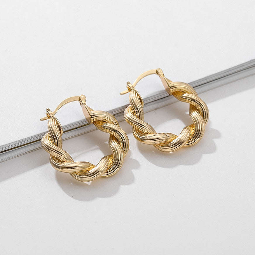 Minimalist Geometric Twist Hoop Earrings