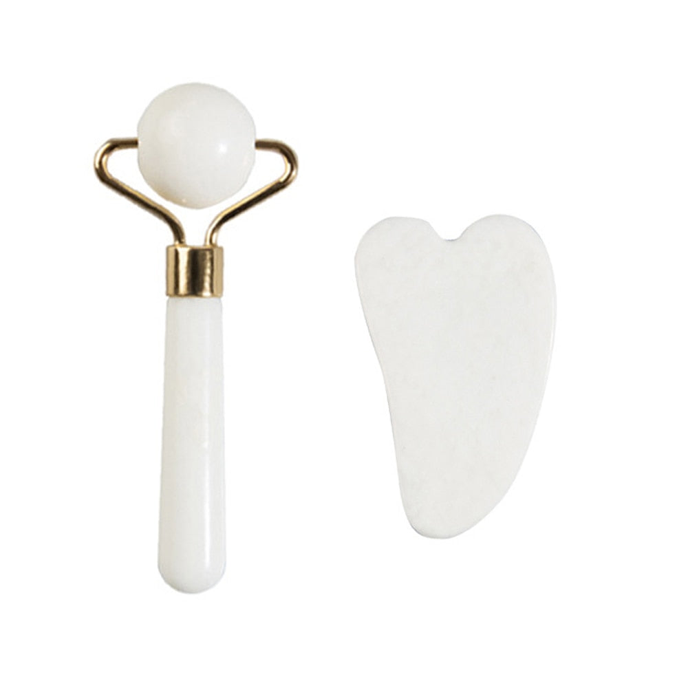Natural Jade Face Roller Gua Sha Scraper Set