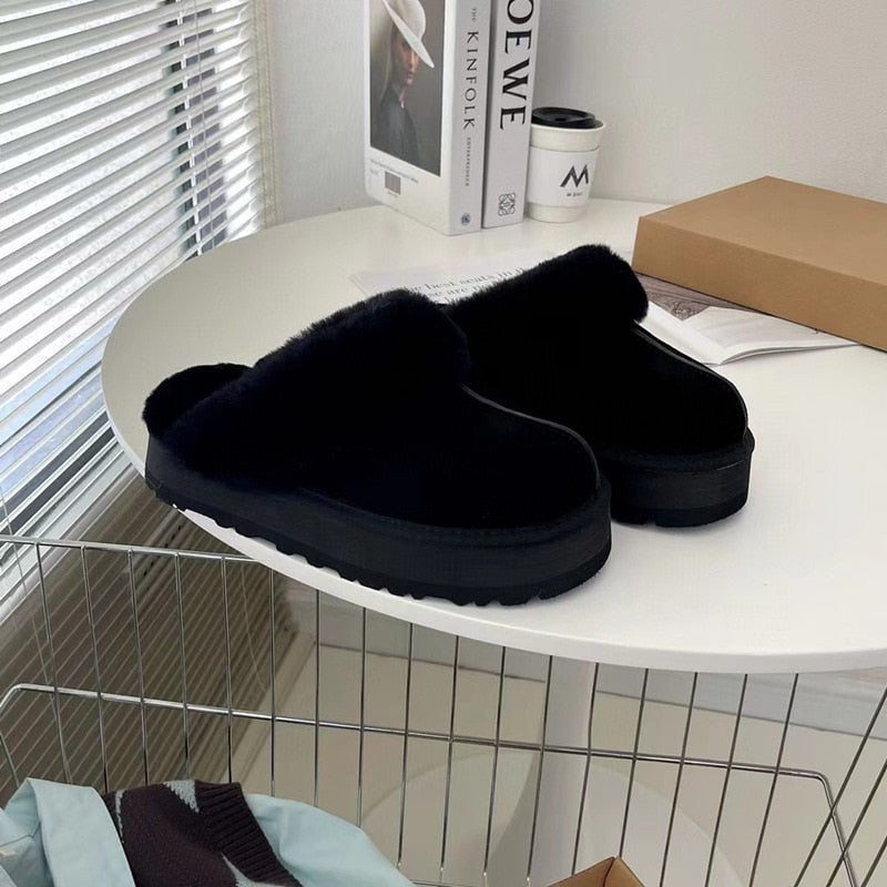 Plush Cotton Platform Slippers