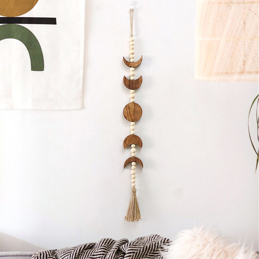 Wood Star Moon Phase Wall Hanging Boho Tassel