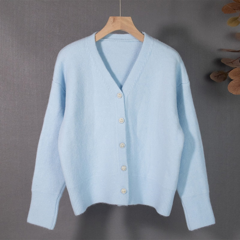 Knitted Cardigan Blue V-Neck