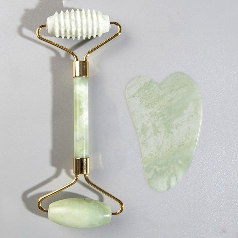 Natural Jade Face Roller Gua Sha Scraper Set