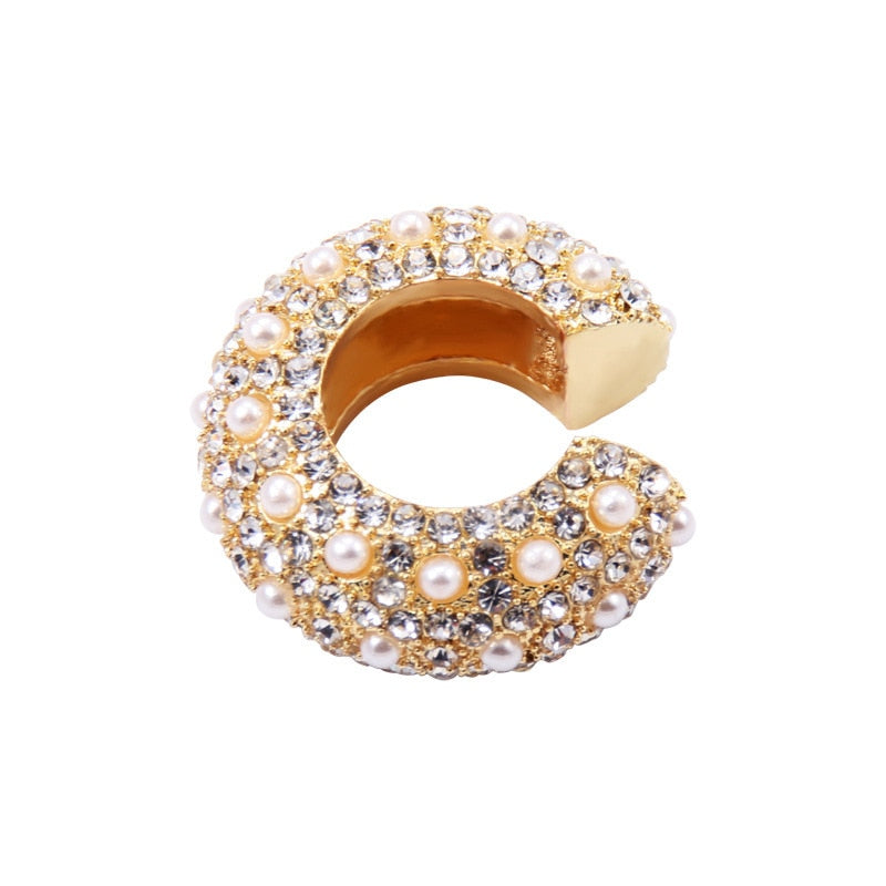 Pearl Ear Cuff Rhinestone Earrings