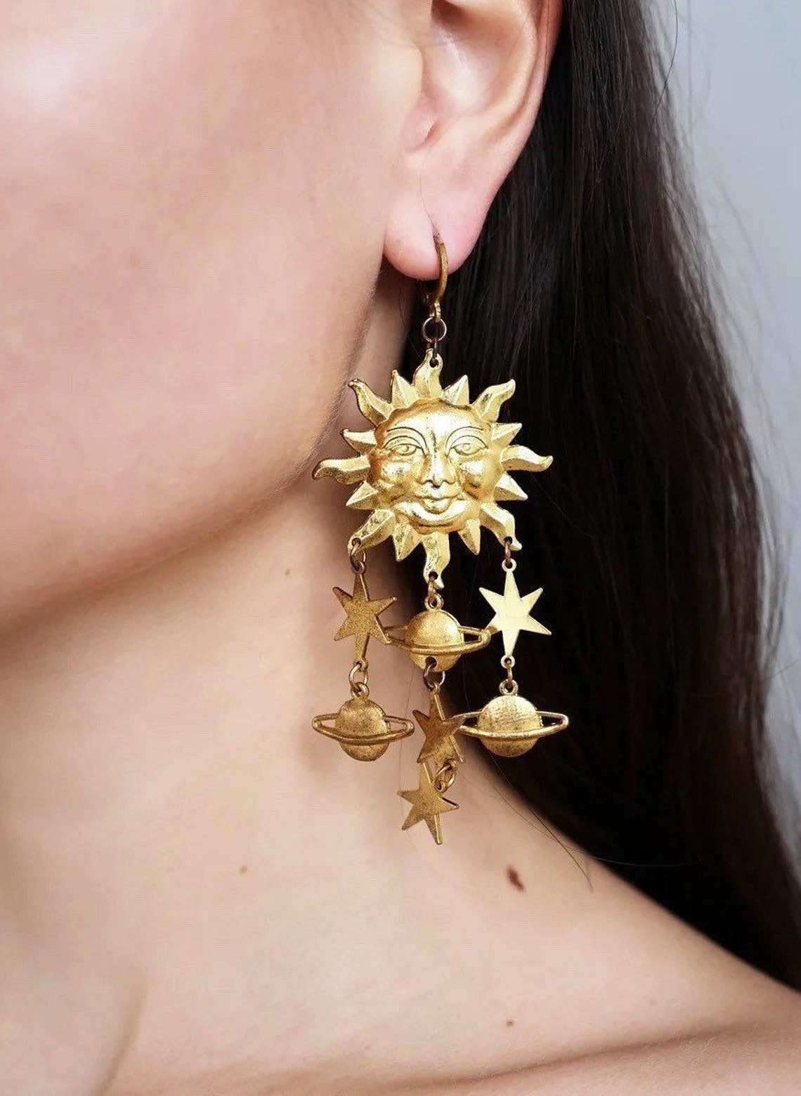 Gold Sun Star Celestial Earrings
