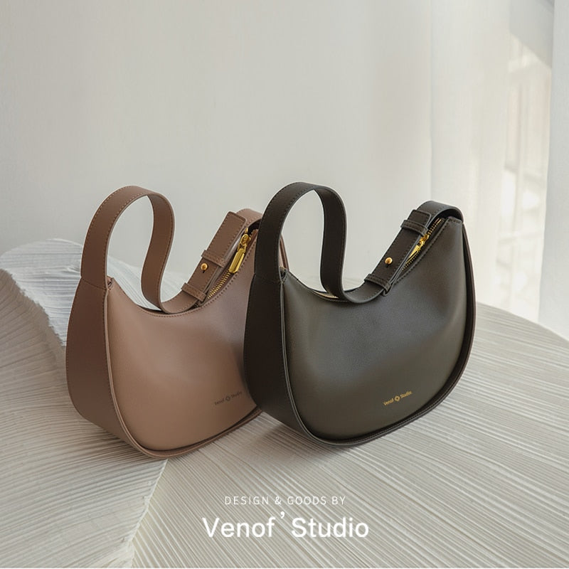 Soft Leather Half Moon Tote Bag