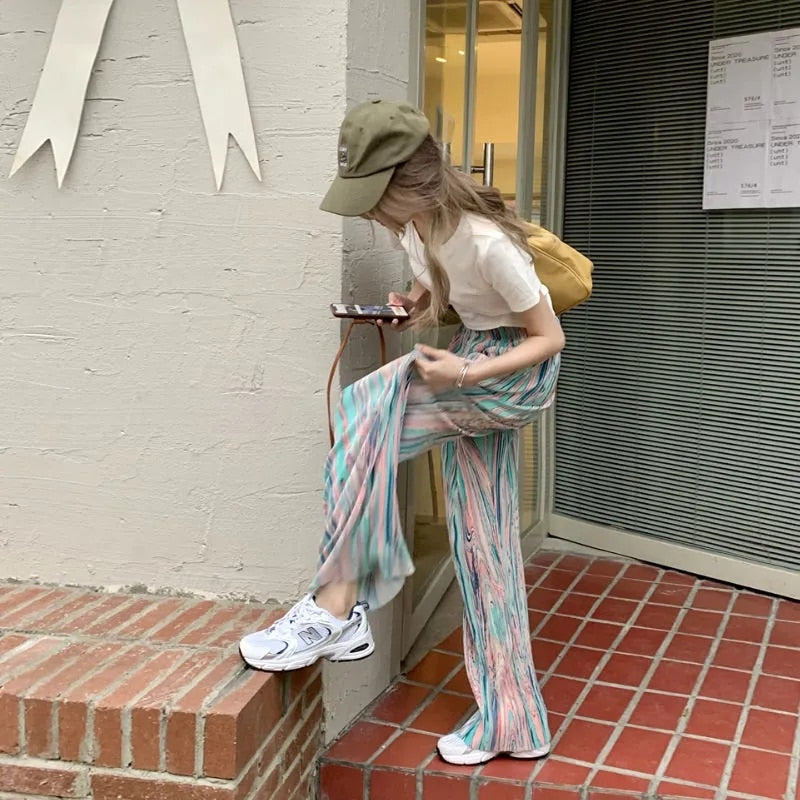 Multicolor Wide Leg Trousers Pants