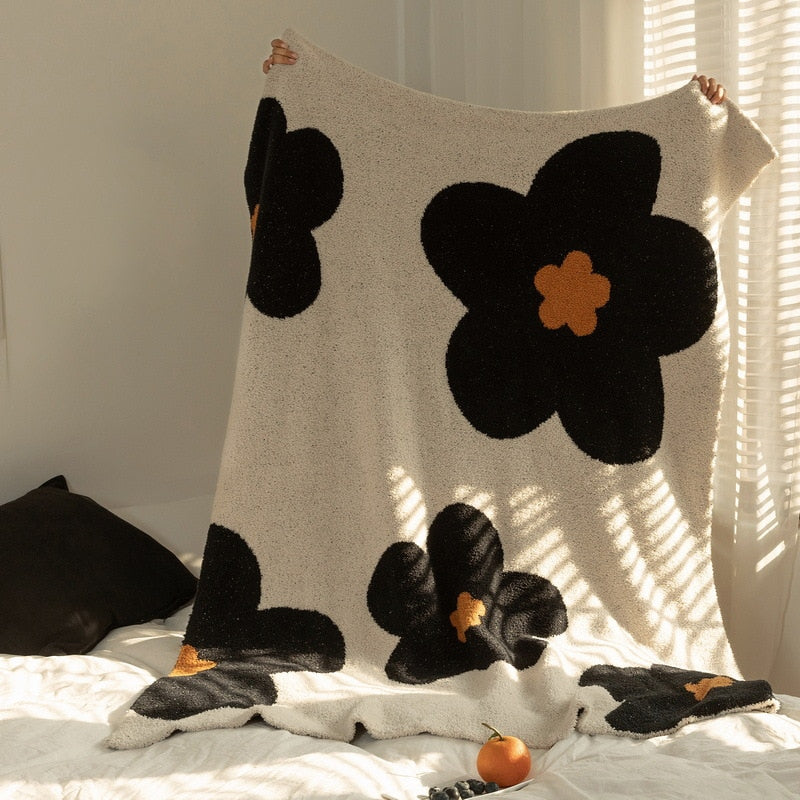 Beige Flower Blanket Throw Blankets