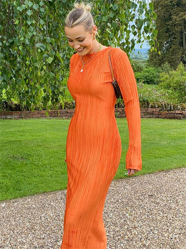 Long Sleeve Bodycon Striped Long Dress