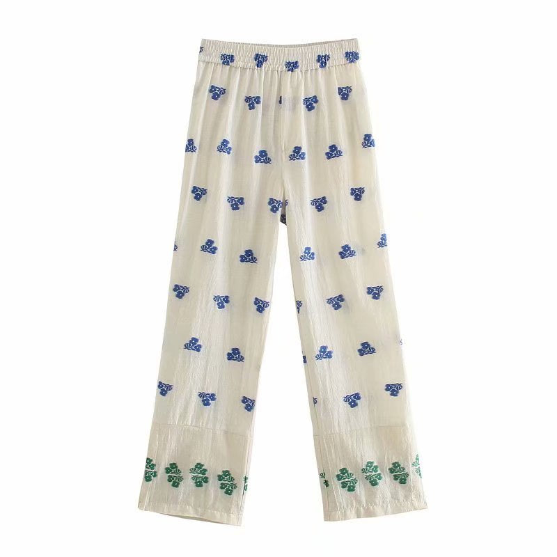 Cotton Linen Beige Folk Two Pieces Set