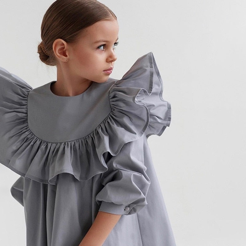 Cotton Ruffle Long Sleeve Dress