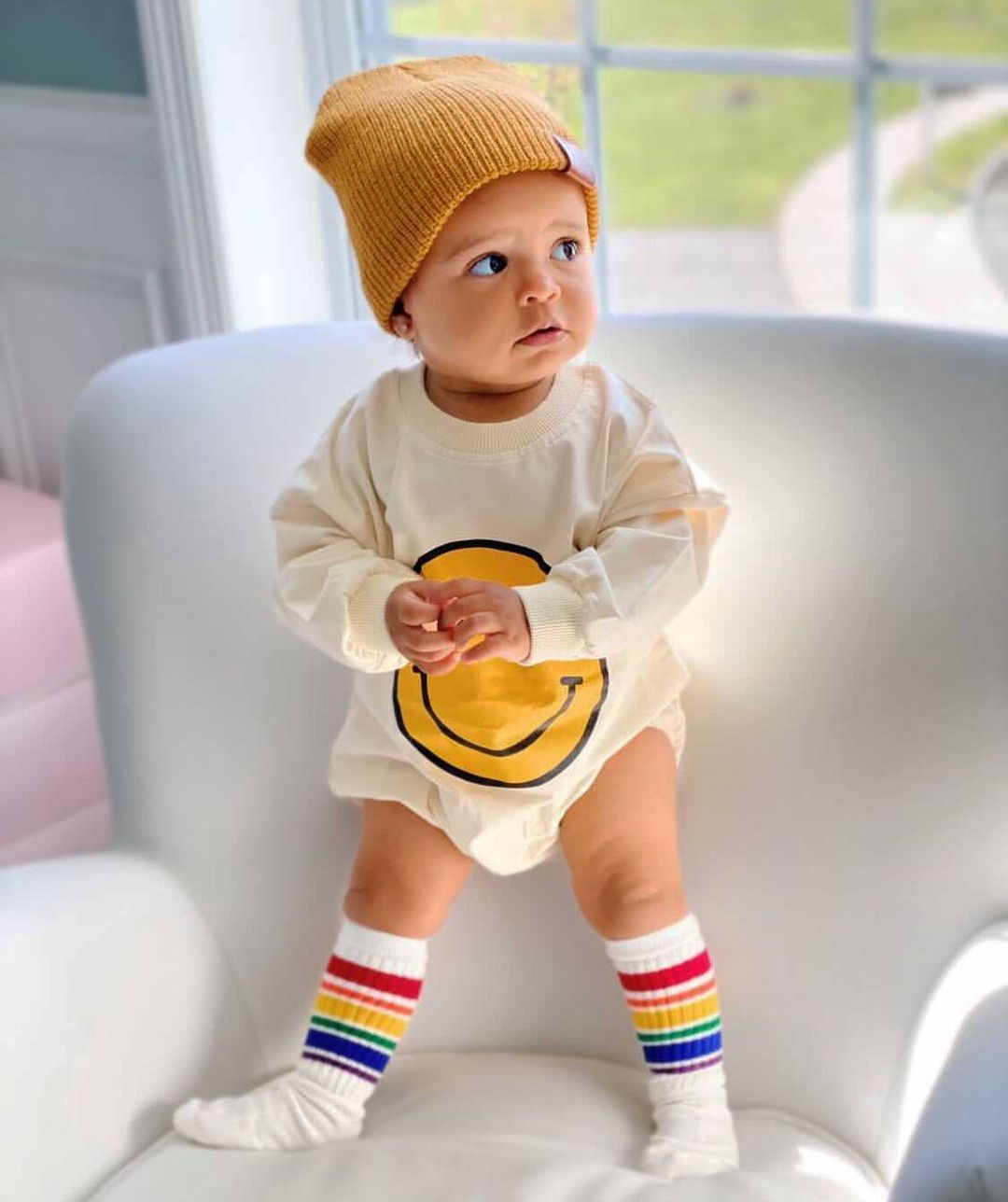 Smile Print Long Sleeve Romper