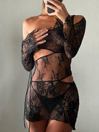Black Lace Mesh Mini Dress