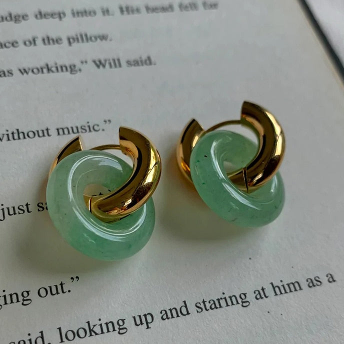 Green Transparent Resin Geometric Hoop Earrings