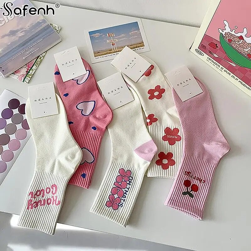 Pink Casual Socks Flower