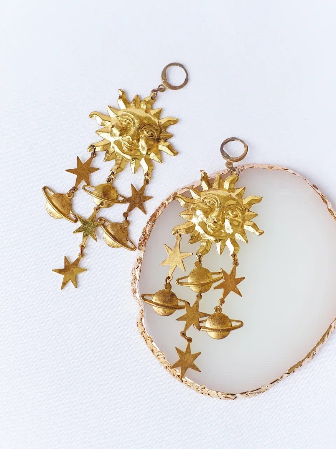 Gold Sun Star Celestial Earrings