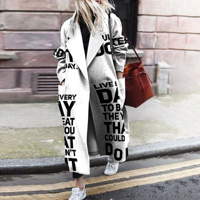 Pattern Print Long Woolen Coat