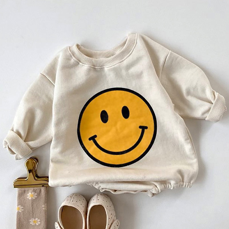 Smile Print Long Sleeve Romper