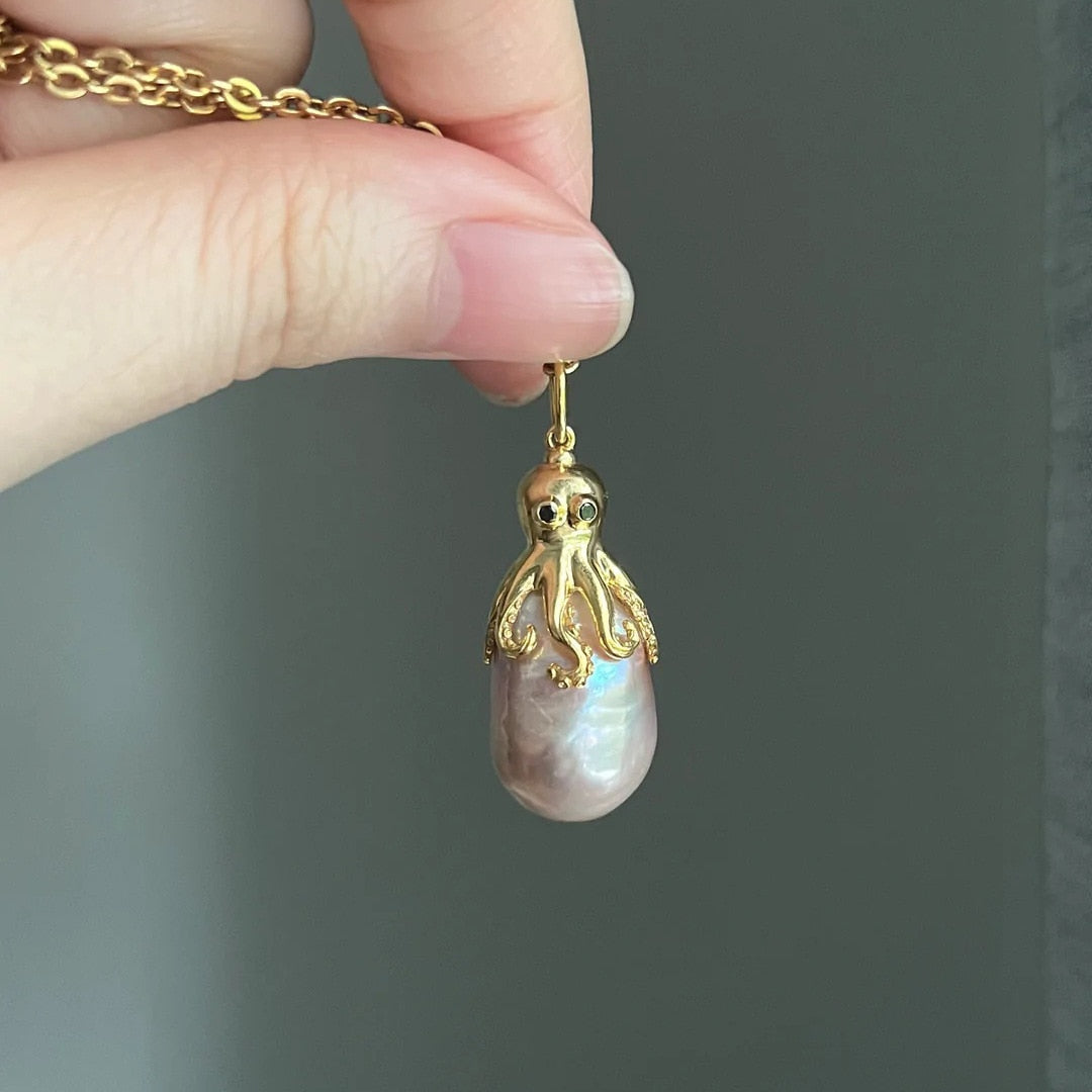 Marine Octopus Jellyfish Pearl Pendant Necklace