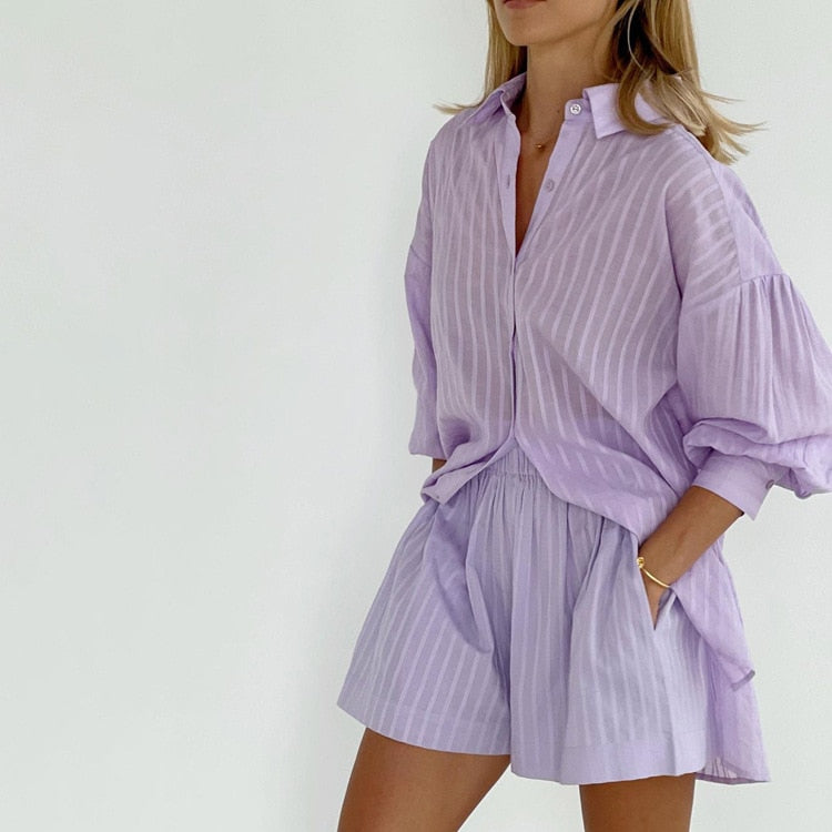 Purple Stripe Two Piece Set