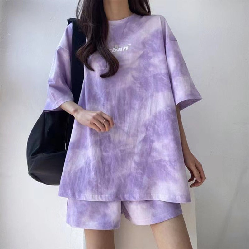 Tshirt+Shorts 2Pcs Camouflage Tie-Dyed Set