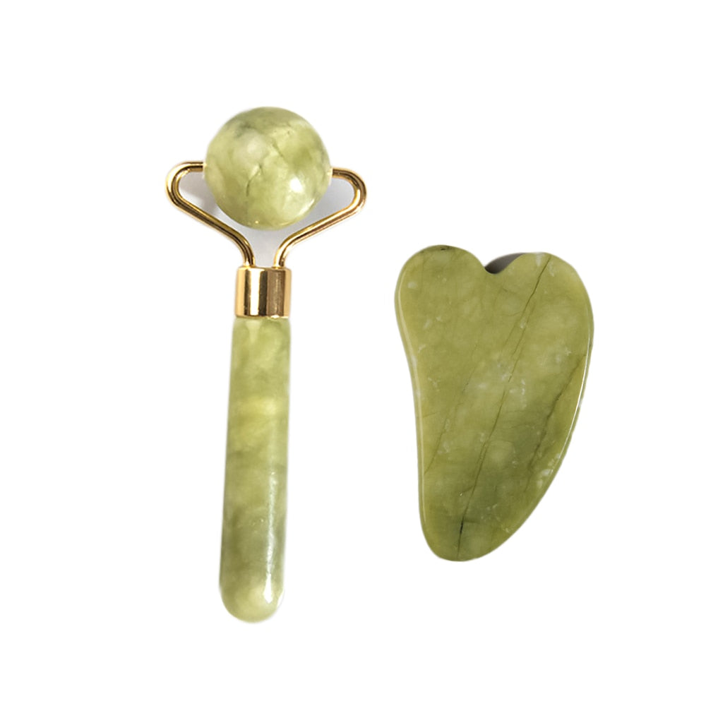 Natural Jade Face Roller Gua Sha Scraper Set