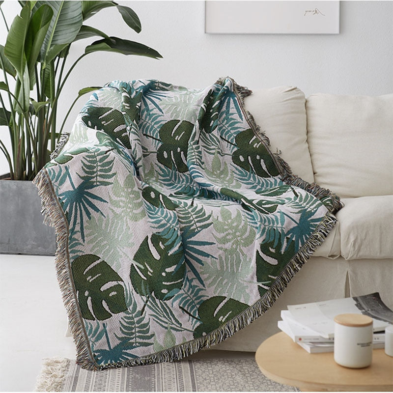Leaf Tropical knitted Throw Blanket