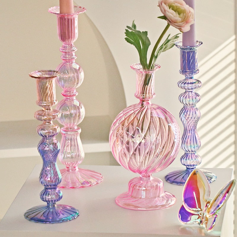 Holographic Glass Candle Holders